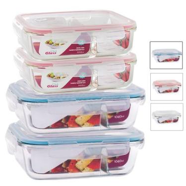Imagem de Conjunto 4 Potes Vidro Hermético Marmita Mantimentos Divisória 1040ml 