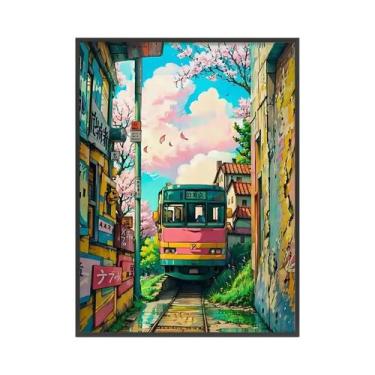 Imagem de Impressão Em Tela De Paisagem Ferroviária Japonesa Retrô De Rua Noturn