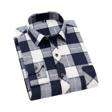 Imagem de Camisa De Flanela De Algodão Xadrez Masculina De Manga Longa, Ajuste R