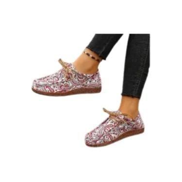 Imagem de Tênis Casuais Femininos De Lona Estampada Com Plataforma Plana, Estilo