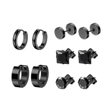 Imagem de Conjunto De Brincos Masculinos Minimalistas Pretos De Aço Inoxidável C