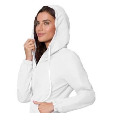 Imagem de Jaqueta Adulto Corta Vento Selene Feminina Com Bolso Capuz, Branco, GG