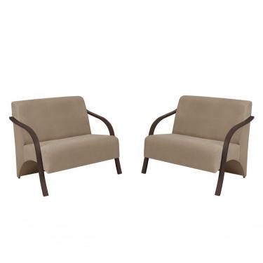 Imagem de Kit 2 Poltronas 2 Lugares Namoradeira Vênus Suede Braço Madeira D Salla