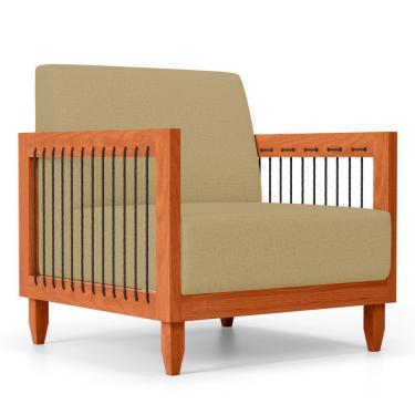 Imagem de Poltrona Decorativa Varanda Samoa Madeira Maciça Linho Dourado Desk Design