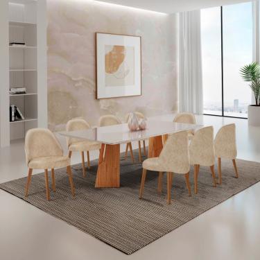 Imagem de Mesa Florida Tampo Laqueado Com Vidro E 8 Cadeiras Suiça Milano/laq Off/cinam. Imbuia