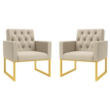 Imagem de Kit 2 Poltronas para Recepção Thais com Base de Ferro Dourado Resisten