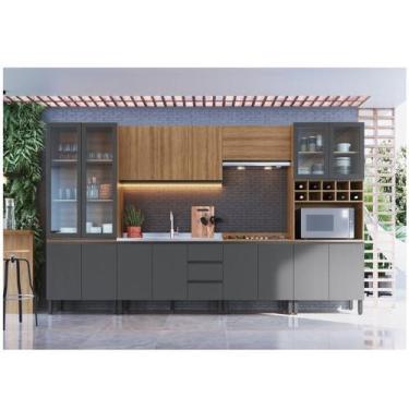 Imagem de Cozinha Modulada 7 Peças Tampo Aéreo 3 Portas Balcão Paneleiro Cambará