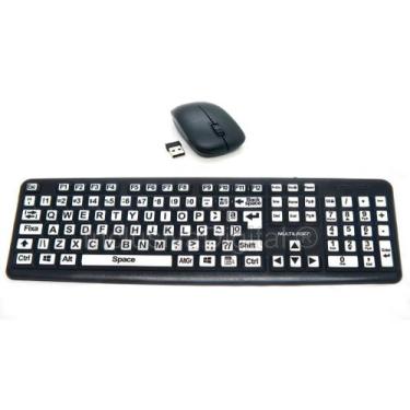 Imagem de Teclado Mouse sem Fio Ampliado Adaptado Baixa Visão Alto Contraste com