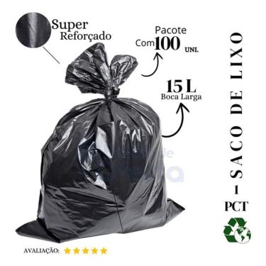 Imagem de Saco de Lixo Super Reforçado Preto 15L Pacote com 100 Unidades para Uso Doméstico Higipack