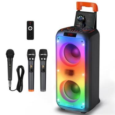 Imagem de Alto-falante Karaoke Machine Hukkmela Party com 3 microfones preto