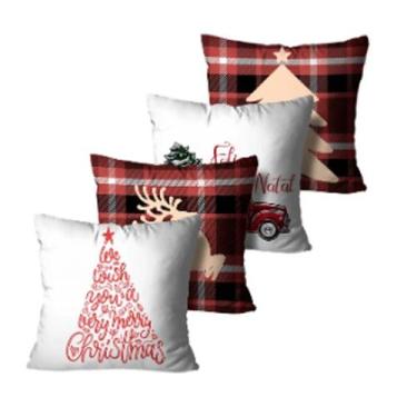 Imagem de Kit 4 capa de almofada Decorativa Feliz Natal Alta Qualidade - Mdecore