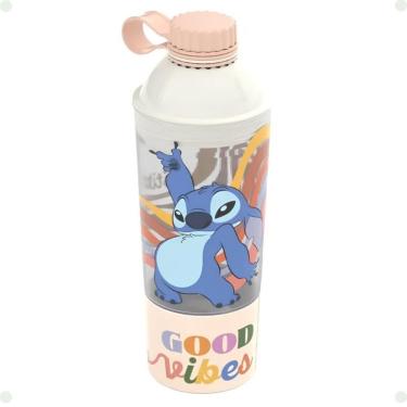 Imagem de Shakeira Vip Fitness Stitch 600ML com Compartimento Extra para Suplementos Azul Plasútil