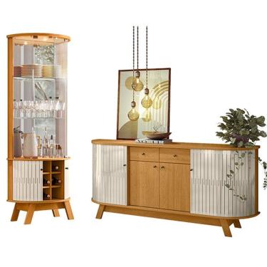 Imagem de Aparador Para Sala Buffet Mônaco E Cristaleira Marina Cinamomo Off White - Madetec
