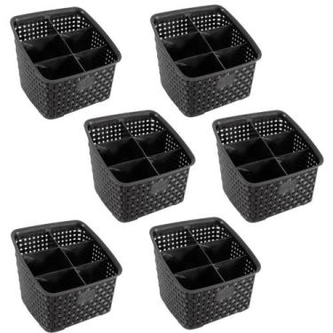 Imagem de Kit 6 Organizadores Multiuso Rattan Com 6 Divisórias Preto - Nitron