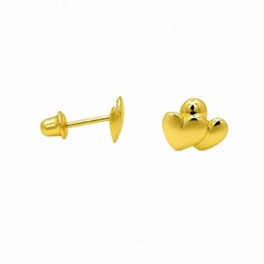 Imagem de Brinco em Ouro 18K Coração Duplo - Joia Elegante e Exclusiva - Justino