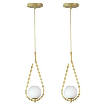 Imagem de Kit 2 Pendentes Lustres On Drop Dourado Globo De Vidro Branco - Trybo 