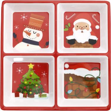 Imagem de Petisqueira Melamina Quadrada 4 Divisões Casual Home Natal Resistente