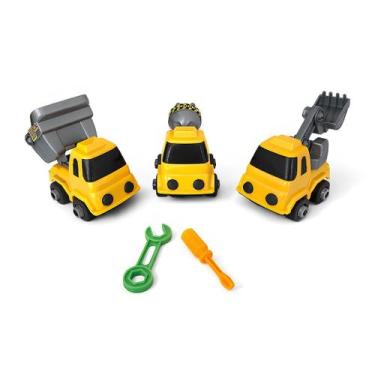 Imagem de Carrinhos Desmontáveis DIY Truck Amarelo Kit 3 Caminhões e 2 Chaves - 
