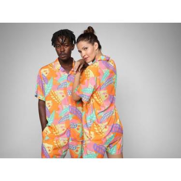 Imagem de Camisa Vista Magalu x Flora Yumi Estampada, Pink e Laranja, G