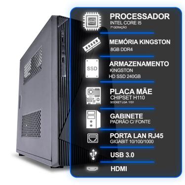 Imagem de Computador Desktop Intel Core I5 7a Geração 8GB Ram Kingston Ssd 240GB sem Sistema Operacional