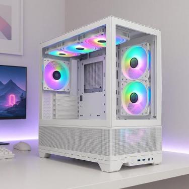 Imagem de Gabinete Gamer Branco Vidro Temperado ATX M-ATX ITX 6 Fans RGB Incluso