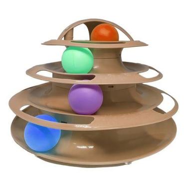 Imagem de Brinquedo Interativo Para Gato Torre De Bolinhas Com 4 Andares Bege - 
