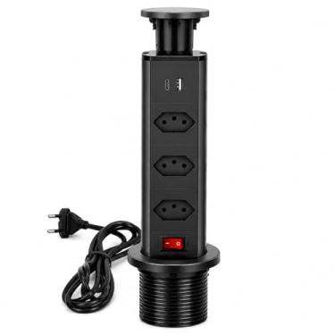 Imagem de Torre De Tomadas 20A Multiplug com 3 tomadas Usb + Usb C de Embutir Mesa Bancada escritorio (PRETA)