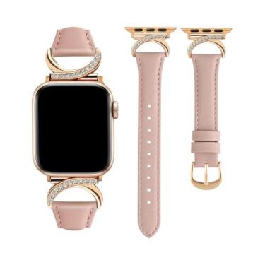 Imagem de Pulseira De Couro Com Strass Em Forma De Lua Para Apple Watch 38/40/42
