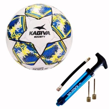 Imagem de Bola de Futebol Society Star Costurada à Mão com Estrutura Reforçada em PVC Laminado Laranja e Azul Kagiva com Bomba