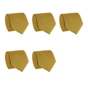 Imagem de Kit 5 Gravatas Lisas Social Tons de Amarelo Masculina Slim Padrinho Casamento Noivo Trabalho Congresso