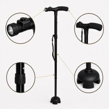 Imagem de Bengala Dobrável Supermedy Com Lanterna Led Base 4 Pontas Preto