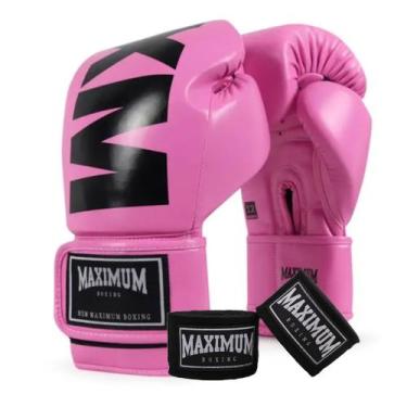 Imagem de Kit Muay Thai Boxe Maximum Luva Mxm Pink + Bandagem 3 Metros, 14oz