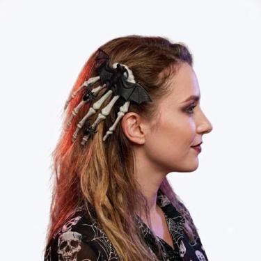 Imagem de Presilha Enfeite Cabelo Mão Caveira Morcego Aranha Acessórios Hallowee