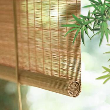Imagem de Persianas de rolo de bambu para sombra de madeira (cor de palha) - Persianas de rolo impermeáveis para ambientes externos Pavilion Corredor de entrada, levantamento manual (tamanho : 100 cm L x 120 cm)