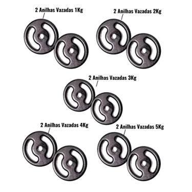 Imagem de Kit Fitness 30kg Em Anilhas Vazada Pintada