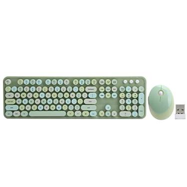 Imagem de eboxer-1 Teclado sem fio Mouse Combo, cores mistas teclado mecânico ergonômico com unidade USB, teclado de 104 teclados, mouse de 5 teclas, para Windows XP/7/8/10 (versão verde de cores mistas)
