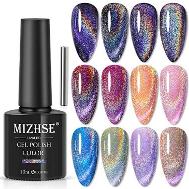 Imagem de MIZHSE 10 ml Universal Rainbow Cat Eye Gel Nali Polish Laser Holográfico 9D Cat Eye Gel Polish Soak Off LED UV Gel Nail Art Verniz com Magnético (WNXCMY)