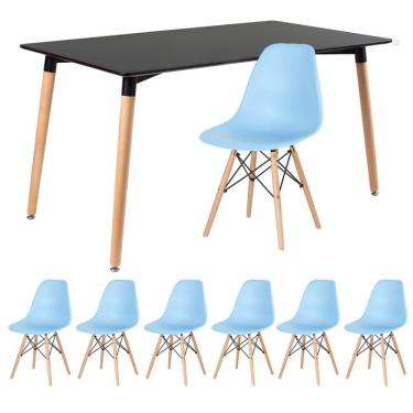 Imagem de KIT - Mesa de jantar retangular Eames 80 x 140 cm preto + 6 cadeiras Eiffel DSW