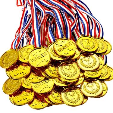 Imagem de Gejoy 30 peças de medalhas de prêmio vencedoras de plástico dourado, medalhas de prêmios de vencedores, prêmios de metal estilo olímpico para esportes, competição, show de talentos, lembrancinhas de festa de aniversário de ginástica (estilo vívido)