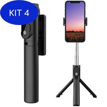 Imagem de Kit 4 Bastão Pau De Selfie Tripé Bluetooth Retratil Disparo