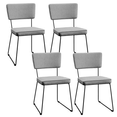 Imagem de Kit 4 Cadeiras Decorativa Estofada Para Sala De Jantar Base Aço Allana L02 Linho Cinza - Lyam Decor