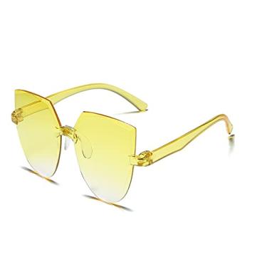 Imagem de Óculos de sol feminino sem moldura geléia transparente óculos de sol retrô tudo-em-um pedaço oceano doce cor óculos de sol, gradiente amarelo, outros