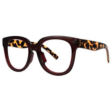 Imagem de Voogueme Óculos quadrados grandes para mulheres com lentes transparentes e hastes de tartaruga Vernetta OP049594…, Vermelho, G