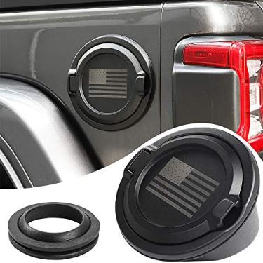 Imagem de Savadicar Tampa de tampa de gás, porta magnética fixa para tanque de combustível para Jeep Wrangler JL JLU 2/4 portas 2018-2023, ABS + estrutura de liga de alumínio, bandeira dos EUA, acessórios externos, preto