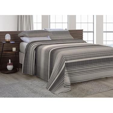 Imagem de Cobre Leito King Size Com Fronhas Em Piquet Algodão 3 Peças Listrado Preto e Palha