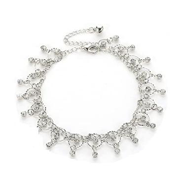 Imagem de Xunuo Pulseira feminina ajustável com vários pingentes de strass sinos indianos pingentes de yoga tornozeleira com franja