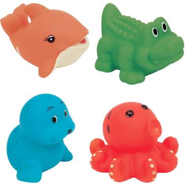 Imagem de Brinquedos para Banho Tubo com 4 Bichinhos Aquáticos com Esguicho de Água Buba Coloridos