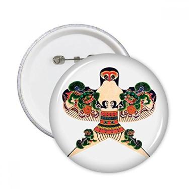 Imagem de Broche redondo de pipa tradicional com estampa de cultura chinesa e broches com emblema de botão para decoração 5 peças
