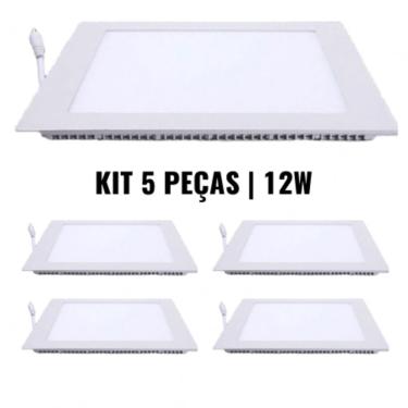 Imagem de Kit 5 Luminárias Plafon 12W LED Painel Embutir Slim quadrado Branco Frio Bivolt