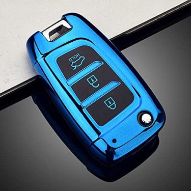 Imagem de YJADHU Capa de capa de chave de controle remoto de carro de TPU macio, apto para Hyundai Elantra Solaris 2017 Santa Fe Verna Tucson i35 i40 Genesis Fe, apenas capa azul